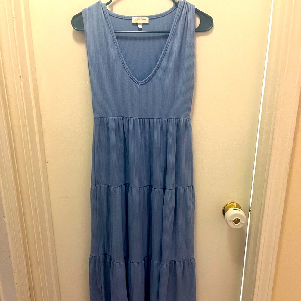 Periwinkle color shirt sleeves maxi dress XS